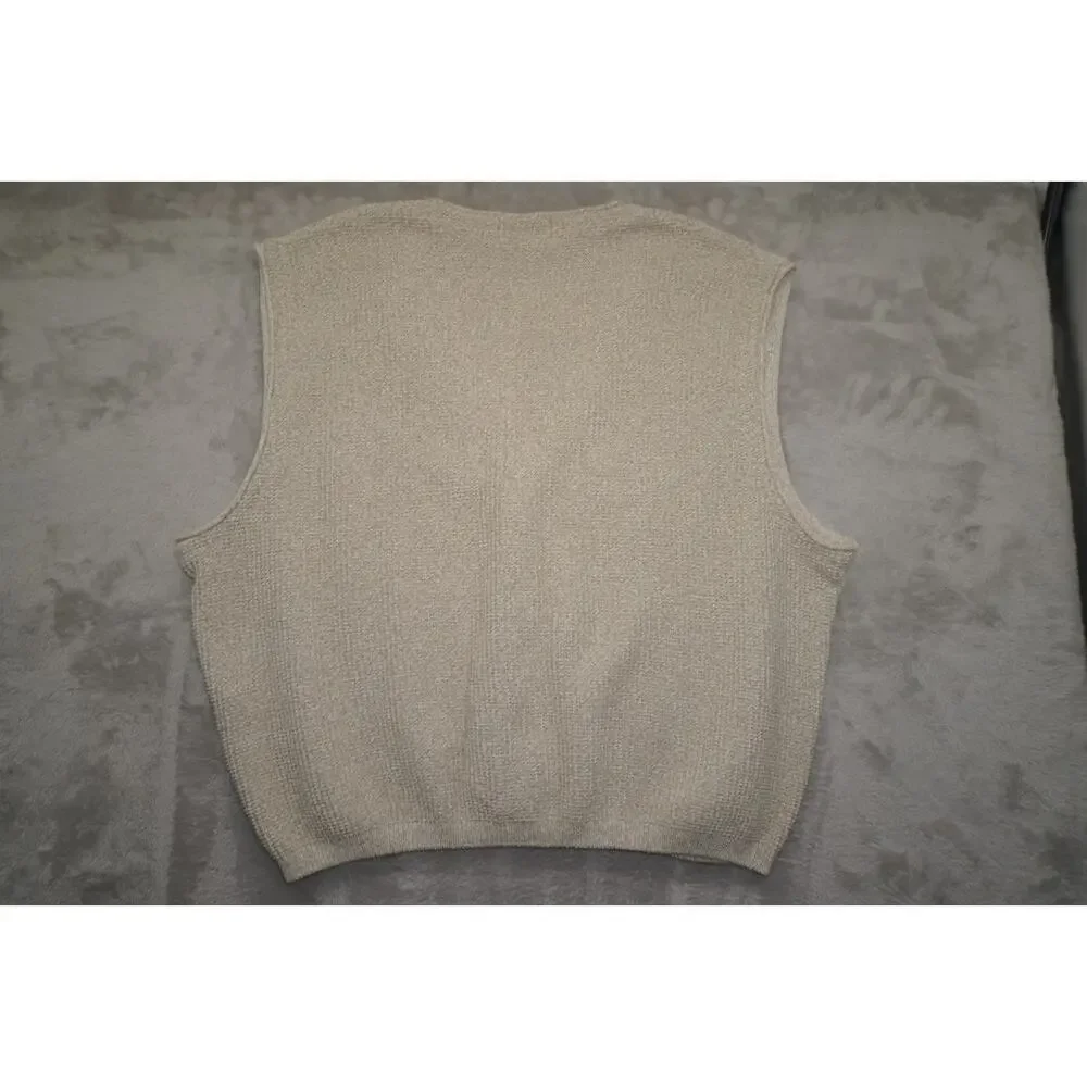 Eddie Bauer USA Made 100% Cotton Knit Sweater Vest Men’s XL Beige Vintage - Picture 5 of 8